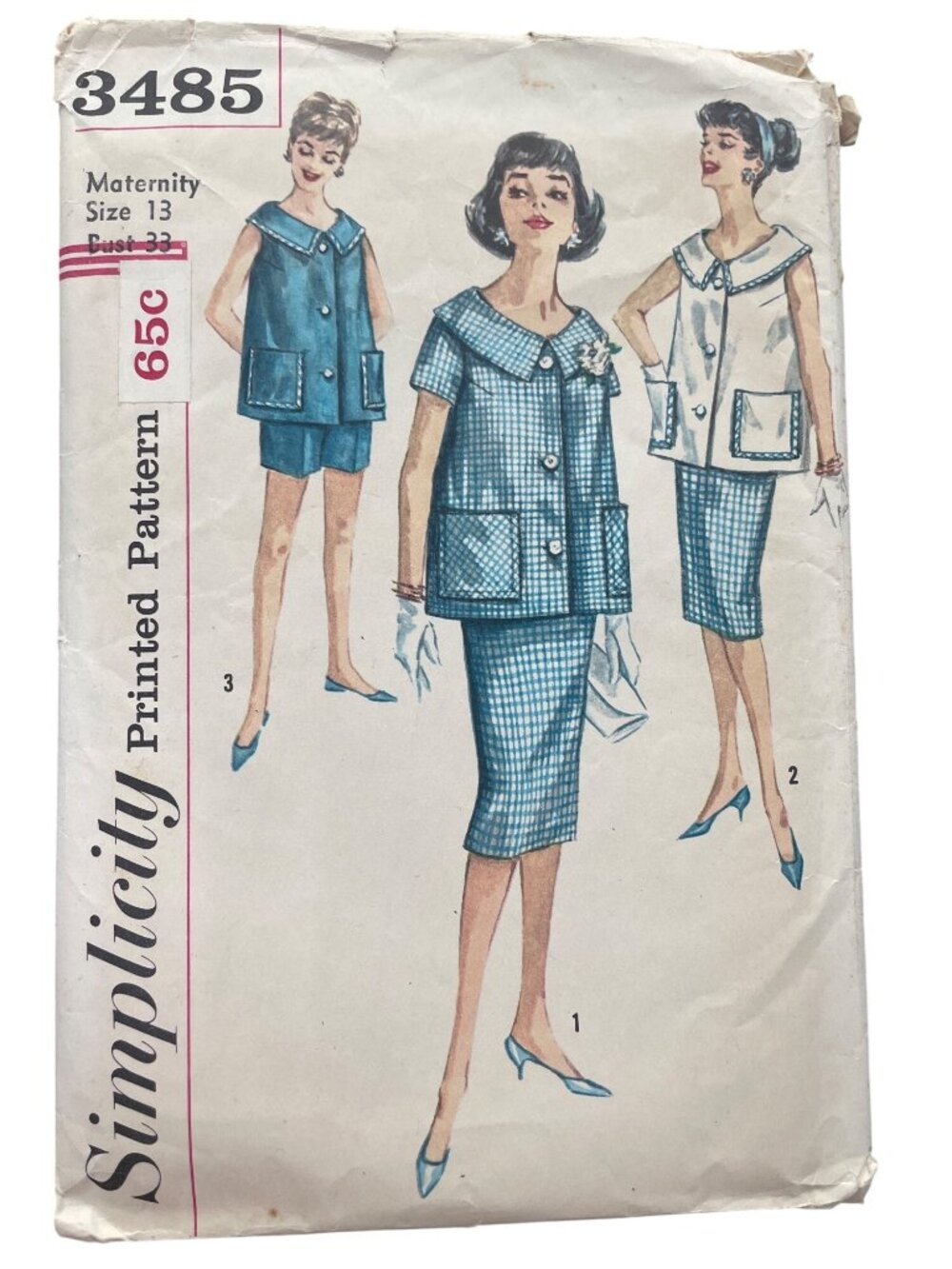 Vintage Simplicity 3485 Sewing Pattern Size 13 Maternity Top Shorts & Skirt CUT